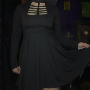 Cute Goth Black Long Sleeve Dress